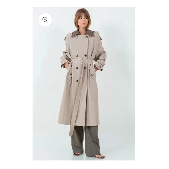 Women's Neutral Classic Double Collar Trench Coat - Picture 2 of 9